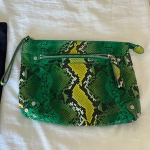 Green Club Monaco leather clutch with strap